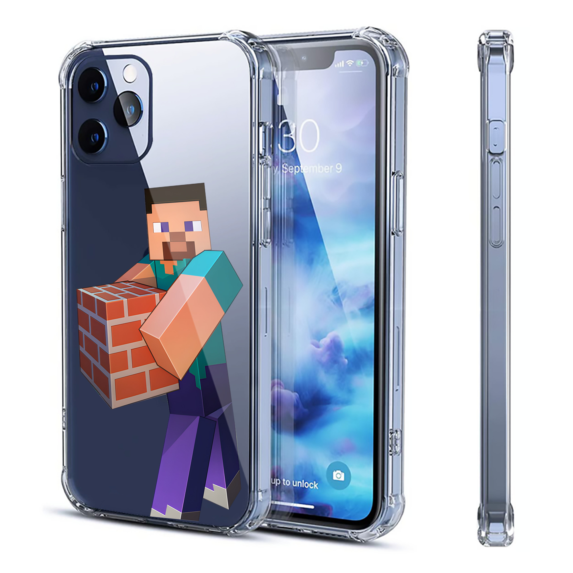 （画像用） マインクラフト ブロックの世界 Minecraft MC Block world 【iPhone 12シリーズ対応】透明スマホケース（クリアソフトケース）